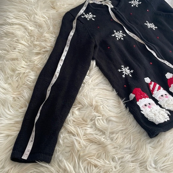 Classic elements vintage vtg beaded snowflake black Santa ugly Christmas sweater - Picture 14 of 16